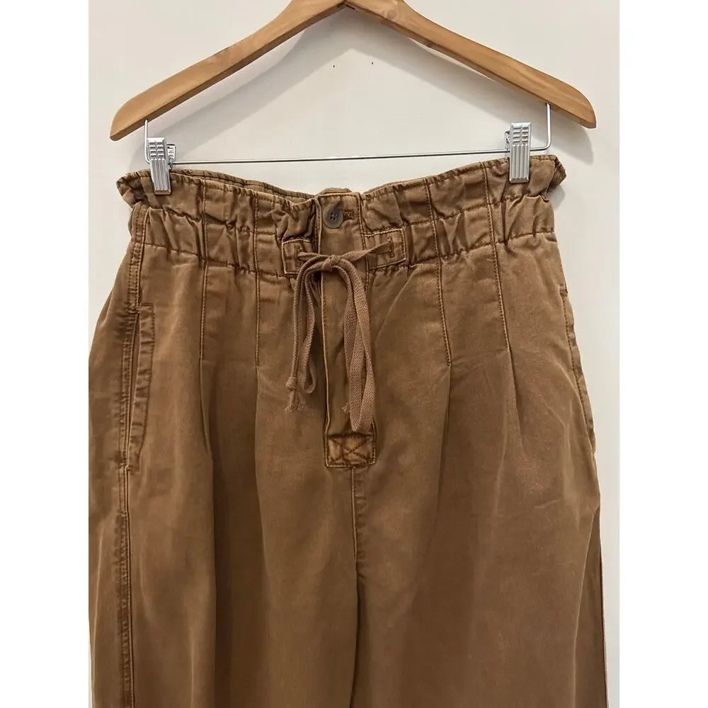 Free People Margate Pleated Trousers Tamarind Brown Size Med High Rise Boho